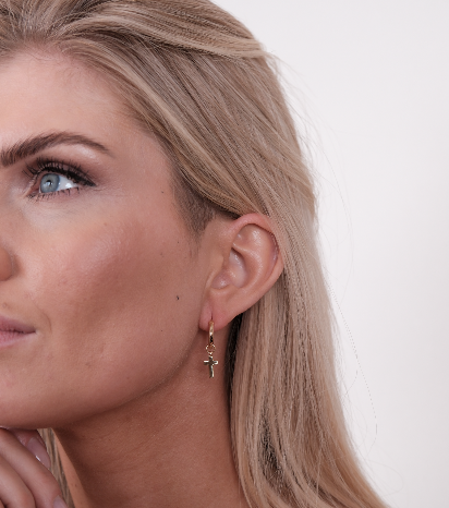 HOOP TINY CROSS EARRINGS GOLD