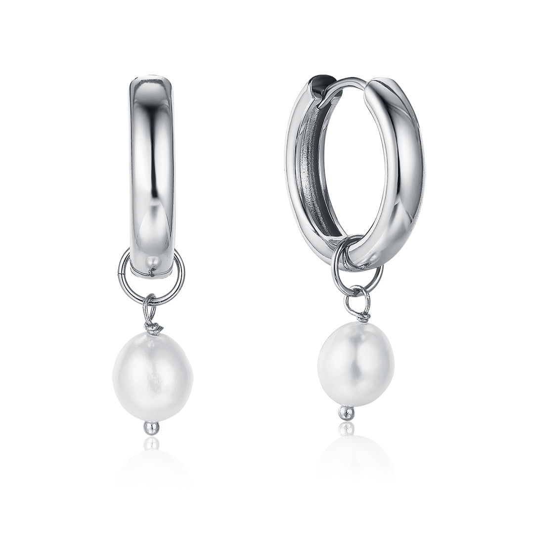 HOOP OVAL PEARL EARRINGS SILVER