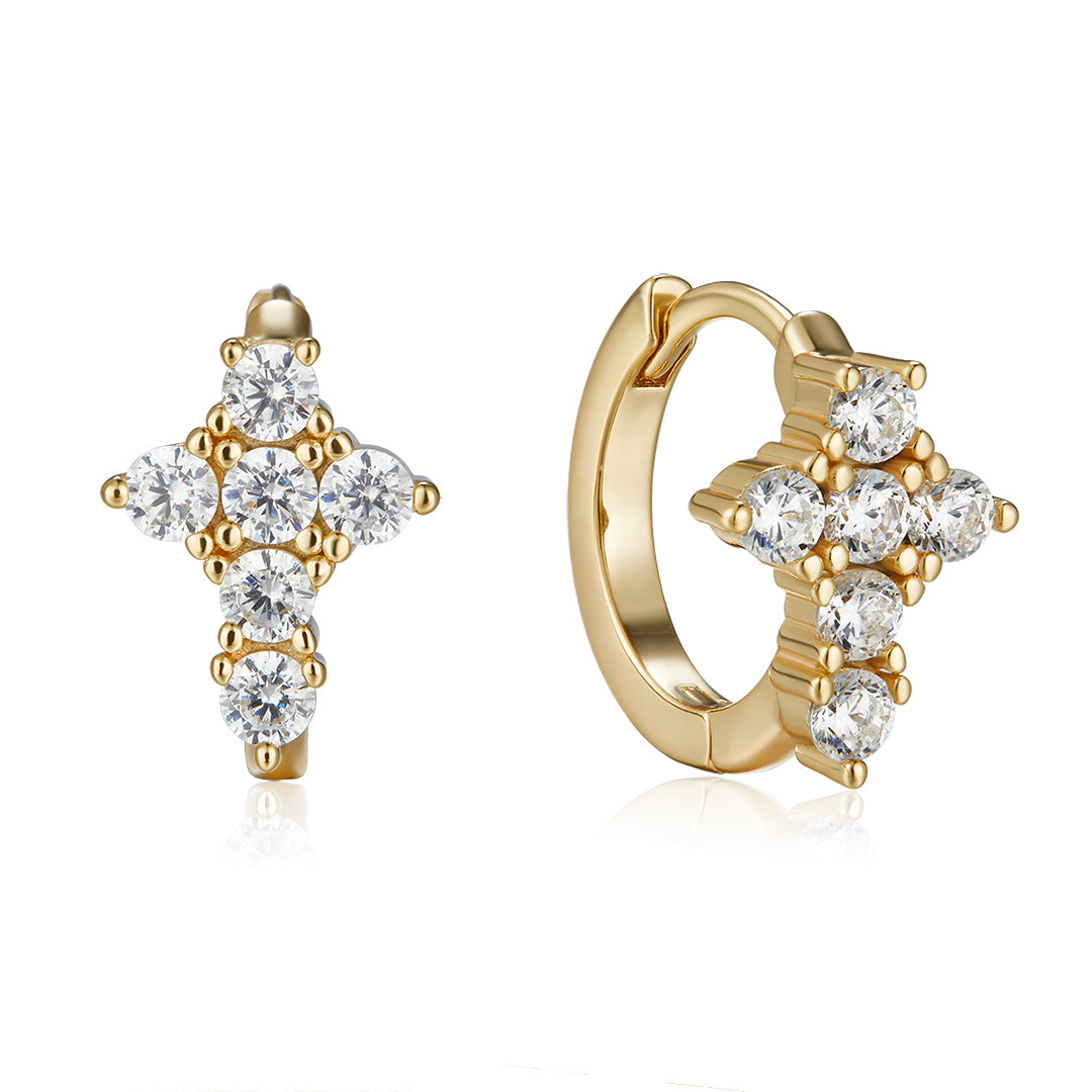 CROSS DIVINE TINY HOOP EARRING GOLD-WHITE